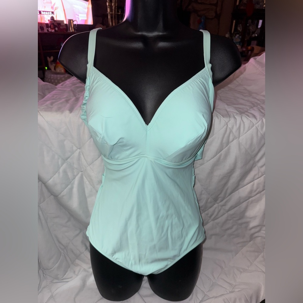 Diva by Rachel Pappo Gray Twist Front One Piece Swimsuit